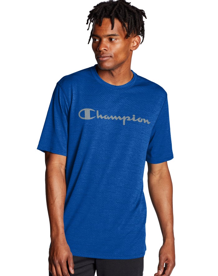 Camiseta Champion Hombre - Double Dry® Heathered Mesh Textured ( Azules ) 3902687-BS